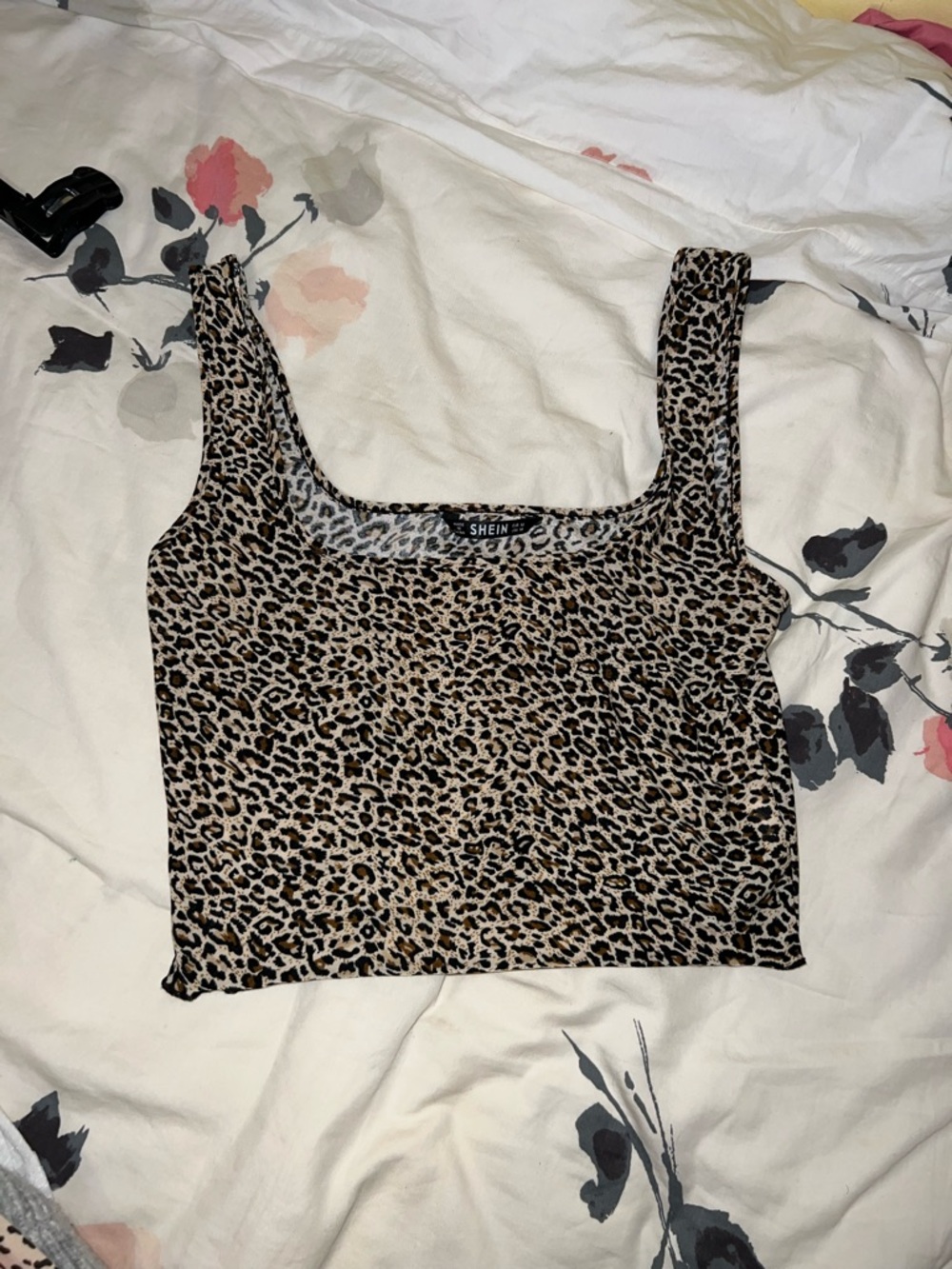 SHEIN Leopard Print Square Neck Cropped Tank Top